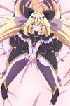  1girl absurdres antenna_hair black_dress black_shoes blonde_hair blush closed_mouth commentary_request cure_arcana_shadow diamond_hairband dress highres kiyu_(doremi's_party) long_hair looking_at_viewer magical_girl meitantei_precure! moria_luluka precure purple_eyes purple_thighhighs shoes smile solo thighhighs very_long_hair white_wrist_cuffs wrist_cuffs 