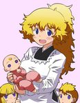  alternate_hairstyle apron baby blonde_hair blue_hair blush breasts child curvy dress large_breasts long_hair matsuda_yuusuke mature mother_and_child open_mouth ponytail sexy_yuusha smile yuusha_to_maou 