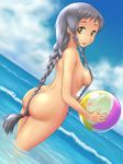  :d ao_usagi ass back ball beach beachball between_buttocks braid breasts censored cloud day dimples_of_venus dutch_angle from_side hair_bikini hair_censor hair_over_breasts holding holding_ball long_hair looking_at_viewer looking_back low-tied_long_hair medium_breasts multiple_braids nude ocean open_mouth original outdoors scrunchie sideboob sidelocks silver_hair sky slingshot_swimsuit smile solo standing swimsuit tri_braids very_long_hair wading water yellow_eyes 