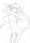  archellaura boots copyright_request cross-laced_footwear dress greyscale lace-up_boots lineart long_hair mallet monochrome simple_background solo sweater sweater_dress thigh_boots thighhighs 