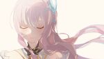  1girl absurdres aemeath_(wuthering_waves) bare_shoulders chinese_commentary closed_eyes commentary_request crying crying_with_eyes_open facing_viewer grey_background highres long_hair open_mouth pink_hair ponytail portrait simple_background smile solo tears wuthering_waves ying_wei_jin_inexistenec 