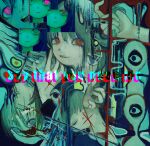  absurdres blood blue_eyes commentary_request english_text green_hair highres holding_another's_hair kapura long_hair looking_at_viewer multiple_girls multiple_views original purple_eyes red_eyes tears 