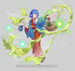  1girl bath_yukata blue_hair blue_robe blush breasts bucket caeda_(cleansed_princess)_(fire_emblem) caeda_(fire_emblem) closed_eyes commentary_request fire_emblem fire_emblem:_mystery_of_the_emblem fire_emblem_heroes full_body hair_bun holding ichikawa_haru japanese_clothes kimono long_hair long_sleeves official_alternate_costume official_alternate_hairstyle official_art open_mouth red_kimono robe sandals sidelocks simple_background smile solo towel towel_around_neck wide_sleeves wooden_bucket yukata 