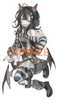  1girl ahoge animal_ear_headphones animal_ears arm_belt asymmetrical_legwear asymmetrical_sleeves bandaid bandaid_on_leg bare_shoulders bat_wings belt belt_collar black_choker black_hair black_nails black_shoes black_sweater cat_ear_headphones cat_ears choker collar commentary_request cross-laced_clothes cross-laced_dress dress eyeball_hair_ornament fake_animal_ears full_body headphones highres layered_dress long_sleeves looking_at_viewer loose_socks mahou_shoujo_no_majo_saiban multicolored_hair nail_polish off-shoulder_sweater off_shoulder open_mouth orange_eyes orange_nails orange_streaks pi1ne2 sample_watermark sawatari_coco shirt shoes short_hair simple_background single_bare_shoulder single_thighhigh skirt skull smile socks solo streaked_hair striped_clothes striped_sleeves striped_thighhighs stuffed_animal stuffed_cat stuffed_toy sweater teeth thighhighs upper_teeth_only watermark white_background white_shirt white_skirt wings 