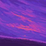  cloud cloudy_sky commentary field hexh no_humans original pixel_art purple_sky purple_theme scenery sky sky_focus sunset 