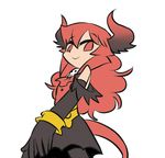  animated animated_gif black_legwear demon_girl demon_tail derivative_work elbow_gloves flat_chest flat_color gloves horns long_hair lowres maou_beluzel matsuda_yuusuke pantyhose red_eyes red_hair smile solo tail walking yuusha_to_maou 