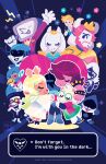  1other 4girls 6+boys ant_tenna antlers armor artist_name asgore_dreemurr asgore_dreemurr_(dark_world) asunnydisposish berdly_(dark_world)_(deltarune) berdly_(deltarune) bird bird_boy black_hair blonde_hair blue_skin bluebird colored_skin commentary delta_rune_(symbol) deltarune english_commentary everyone flowery_(deltarune) freckles furry furry_female furry_male goat_boy heterochromatic_eyewear highres horns hug kris_(dark_world)_(deltarune) kris_(deltarune) lancer_(deltarune) lyrics multiple_boys multiple_girls noelle_holiday noelle_holiday_(dark_world) pink_hair queen_(deltarune) ralsei reindeer_antlers reindeer_girl reptile_girl rouxls_kaard smile spamton_g._spamton susie_(dark_world)_(deltarune) susie_(deltarune) television tinted_eyewear toriel toriel_(dark_world) utdr_(toby_fox) video_game_dialogue_box white_hair white_skin 
