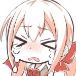 >_< 1boy arikawa_kaguya blush bow bowtie chibi closed_eyes commentary_request crying facing_viewer furrowed_brow hair_bow himegoto long_hair low_twintails lowres male_focus nose_blush open_mouth portrait pumomo_(saito80276259) red_bow red_bowtie school_uniform sidelocks simple_background solo tears trap twintails variant_set white_background 