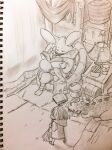  1girl ahoge book broom carpet chair closed_mouth commentary_request crossed_legs cup curtains deformed desk_lamp dragon fantasy from_above from_behind full_body furry furry_male graphite_(medium) highres holding holding_book holding_broom hooded_robe indoors jun_(navigavi) lamp long_sleeves monochrome on_chair open_book original pants paper_background photo_(medium) reading robe scenery short_hair sitting sketch slice_of_life traditional_media turning_page wooden_floor 