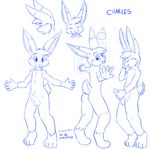  anthro balls blush butt charles cute erection fur hair jamesfoxbr lagomorph lapine looking_at_viewer male mammal monochrome nude open_mouth penis plain_background presenting rabbit shower smile solo standing teeth young 