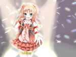  1boy arikawa_hime blue_eyes blush bow bowtie buttons commentary_request cowboy_shot crossdressing crossdressing_(mtf) hair_bow hand_up himegoto holding holding_microphone idol_clothes lapels long_hair looking_at_viewer male_focus menma_(tmgdn) microphone open_mouth orange_hair outstretched_arm parted_bangs pink_vest plaid_clothes plaid_skirt puffy_short_sleeves puffy_sleeves reaching reaching_towards_viewer red_bow red_bowtie red_skirt short_sleeves sidelocks singing skirt smile solo spotlight stage_lights thighhighs trap two_side_up vest white_thighhighs wristband zettai_ryouiki 