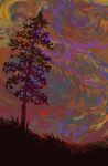  commentary green_sky hexh landscape multicolored_sky no_humans orange_sky original pixel_art red_sun scenery sky sun sunset tree 