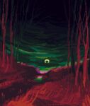  bare_tree commentary crescent_moon field green_sky hexh landscape moon night no_humans original pixel_art river scenery sky tree 