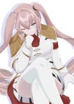  1girl altea_alessandrini arm_at_side assault_lily blue_eyes blue_jacket breasts cape closed_mouth commentary_request crossed_bangs crossed_legs drill_hair drop_shadow epaulettes feet_out_of_frame gloves hair_between_eyes hand_on_own_chin hand_up highres invisible_chair jacket large_breasts light_smile long_hair long_sleeves looking_at_viewer miniskirt one_eye_closed pink_hair red_cape simple_background sitting skirt solo thighhighs twin_drills two-sided_cape two-sided_fabric very_long_hair vidro_(vidro_094) white_background white_cape white_gloves white_skirt white_thighhighs 