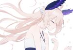  1girl 28284c ahoge blonde_hair breasts closed_eyes dress enna_alouette enna_alouette_(1st_costume) from_side hair_between_eyes head_wings long_hair lying nijisanji nijisanji_en on_side parted_lips sleeveless sleeveless_dress small_breasts solo upper_body virtual_youtuber wings 