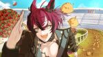  1boy :d absurdres animal_ears baby_animal bealouis_illu bird black_hair black_nails chest_harness chick day doppio_dropscythe ear_belt ear_ornament earrings english_commentary eyebrow_piercing face_piercing fangs flower hair_between_eyes harness highres horse_ears horse_tail jacket jewelry kemonomimi_mode male_focus multicolored_hair nijisanji nijisanji_en open_mouth outdoors petals piercing purple_hair railing red_flower red_rose rose rose_petals running scythekick_(doppio_dropscythe) short_side_ponytail side_ponytail smile solo stadium streaked_hair tail umamusume upper_body virtual_youtuber white_hair yellow_eyes 
