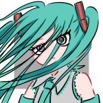  1girl absurdres aqua_hair aqua_necktie commentary eyes_visible_through_hair grey_shorts hair_over_eyes hatsune_miku highres looking_at_viewer necktie rennkurusu shirt shorts sleeveless sleeveless_shirt solo twintails vocaloid wind 