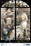  4girls absurdres alice_margatroid alternate_costume aqua_bow aqua_capelet aqua_dress aqua_eyes bird black_cat black_dress blonde_hair book book_stack bookshelf bow capelet cat chinese_commentary commentary_request doll dress green_hat grimoire hat highres holding holding_lantern holding_own_dress hood hood_up kirisame_marisa lantern long_hair looking_at_viewer multiple_girls mushroom one_eye_closed qr_code second-party_source shanghai_doll sitting sitting_on_stairs sleeping socks stairs touhou very_long_hair white_dress white_hood white_socks window witch_hat yellow_eyes yinyong_yu 