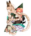  2girls ahoge animal_ear_fluff animal_ears aphrissa_(arknights) aqua_gloves arknights bare_shoulders beagle_(arknights) beagle_(dreadnaught)_(arknights) black_jacket blonde_hair braid cat_ears cat_girl chinese_commentary closed_mouth commentary_request fingerless_gloves from_side gloves green_eyes hat highres jacket long_hair long_sleeves multiple_girls orange_hair profile short_hair twin_braids upper_body white_hat yuzi_shao_xian_cao 