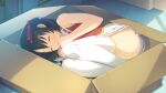  1girl black_hair blush box cardboard_box clenched_hands closed_eyes evenicle evenicle_(series) flat_chest from_above game_asset gurigura_(evenicle) hair_ribbon hugging_own_legs in_box in_container indoors long_hair lying miniskirt non-web_source official_art on_side pleated_skirt red_ribbon ribbon self-datamine shirt sidelocks skirt sleeping sleeveless sleeveless_shirt solo tail thighhighs twintails variant_set visual_novel_cg white_skirt yaegashi_nan 