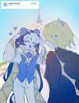  2boys blonde_hair blue_eyes blue_skin colored_skin commentary_request cookie_run cookie_run:_kingdom disneyland heterochromia humanization hyuni7777 korean_commentary long_hair long_sleeves looking_at_viewer male_focus mickey_mouse_ears multiple_boys neck_ruff official_alternate_costume pure_vanilla_cookie pure_vanilla_cookie_(truthless_recluse) shadow_milk_cookie shadow_milk_cookie_(sage_of_truth) simple_background very_long_hair white_hair yellow_eyes 