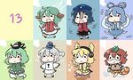  :&gt; :&lt; :3 animal_ears blonde_hair blue_hair blush_stickers broom brown_hair chibi dress drooling earmuffs fang futatsuiwa_mamizou ghost_tail glasses green_hair grey_hair hair_ornament hair_rings hair_stick hat japanese_clothes kaku_seiga kariginu kasodani_kyouko leaf leaf_on_head miyako_yoshika mononobe_no_futo multiple_girls nobu_baka ofuda raccoon_ears raccoon_tail soga_no_tojiko tail tate_eboshi ten_desires touhou toyosatomimi_no_miko 