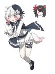  2girls absurdres animal_ears belt beret black_choker black_coat black_hat black_shoes center_frills choker coat collared_coat commentary dog_ears flower flower-trimmed_shorts flower-trimmed_sleeves frilled_socks frills full_body gradient_hair hair_flower hair_ornament hat hat_flower hat_ribbon highres kemonomimi_mode long_sleeves looking_at_viewer mahou_shoujo_no_majo_saiban multicolored_hair multiple_girls neck_ribbon nikaido_hiro o-ring o-ring_thigh_strap open_mouth pants pink_eyes pink_hair ribbon sakuraba_ema shirt shoes short_hair shorts simple_background sleeveless sleeveless_coat smile socks solo_focus tail thigh_strap untranslatable_commentary white_background white_flower white_hair white_pants white_ribbon white_shirt white_shorts white_sleeves white_socks x_hair_ornament ynin521893 