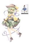  1girl :d black_boots black_hat boots bow breasts buttons chinese_commentary collared_shirt commentary_request diamond_button disembodied_linked_eye eyeball floral_print frilled_shirt_collar frilled_sleeves frills full_body green_eyes green_hair green_skirt hat hat_bow heart heart_of_string high_heels highres komeiji_koishi long_sleeves photo_inset print_skirt reference_inset rose_print shirt simple_background skirt small_breasts smile solo tan_xiao_ye touhou white_background wide_sleeves yellow_bow yellow_shirt 