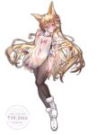  1girl absurdres animal_ears black_pantyhose blonde_hair bracelet breasts clothing_cutout clover commentary_request covered_nipples flower four-leaf_clover g41_(girls'_frontline) girls'_frontline hair_flower hair_ornament highres jewelry long_hair looking_at_viewer medium_breasts navel navel_cutout original pantyhose simple_background solo straight-on tachi-e thighs white_background yinber 