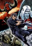  beard black_hair crown_of_thorns facial_hair helmet hokuto_no_ken horned_helmet jagi kenshirou long_coat mask multiple_boys parody raou_(hokuto_no_ken) red_skin toki_(hokuto_no_ken) white_hair zoo_(oukakumaku) 