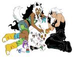  1boy 1girl animal_ears applejack arm_freckles arm_support beanie_babies black_hair black_pants black_shoes black_tank_top blue_leg_warmers blueey-jayzilla body_freckles boots commentary dark-skinned_female dark_skin dirk_strider dog_ears dog_girl dog_tail english_commentary fingerless_gloves fluffy_hair fluffy_tail freckles full_body furby glasses gloves green-framed_eyewear green_eyes green_leg_warmers green_nails highres holding holding_pencil homestuck index_finger_raised jade_harley kamina_shades leg_warmers littlest_pet_shop long_hair looking_at_another lying midriff mismatched_leg_warmers multicolored_hair my_little_pony my_little_pony:_friendship_is_magic my_little_pony_(g1) my_little_pony_(g3) navel o3o on_side orange_eyes pants patchwork_clothes pencil pink_nails rainbow_dash round_eyewear rubber_boots scar scar_on_arm scar_on_neck shoes shoulder_freckles signature spiked_hair sylvanian_families tail tank_top thigh_freckles two-tone_hair white_background white_hair yellow_boots 