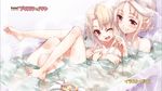  ;d artist_name barefoot bath bathing bathtub blush breasts cheek_poking copyright_name end_card fate/kaleid_liner_prisma_illya fate_(series) feet highres illyasviel_von_einzbern irisviel_von_einzbern large_breasts long_hair magical_ruby matsuryuu mother_and_daughter multiple_girls navel nude one_eye_closed open_mouth partially_submerged poking red_eyes screencap shared_bathing smile steam toes towel towel_on_head white_hair white_towel 