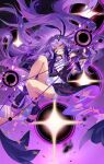  1girl absurdres bare_legs black_hole breasts coattails commission commissioner_upload dress energy floating floating_hair gloves hair_between_eyes hair_flaps hair_ornament hairband hands_on_own_face highres honkai_(series) honkai_impact_3rd kanai23831347 leg_wrap long_hair looking_at_viewer off-shoulder_dress off_shoulder portal_(object) purple_dress purple_gloves purple_hair purple_hairband sidelocks sirin skeb_commission small_breasts smile solo symbol-shaped_pupils tailcoat toes very_long_hair x-shaped_pupils yandere_trance yellow_eyes 