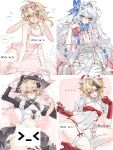  4girls absurdres ahoge animal_ears blonde_hair blush breasts cleavage collarbone commission cross dress eyelashes eyewear_on_head food fruit hair_intakes hair_ornament hairclip heterochromia highres long_hair looking_at_viewer medium_breasts mihuashi_commission ming_dao_ye_ye_zi multiple_girls original pink_eyes rabbit_ears rabbit_girl strawberry sunglasses watermark white_dress white_hair 