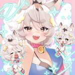  1girl :d animal_ear_fluff animal_ears bandaid bandaid_on_face bandaid_on_nose bell bikini black_bikini blue_sailor_collar blush breasts chibi chibi_inset cleavage collar fangs fox_ears fox_girl fox_tail happy highres indie_virtual_youtuber leg_warmers looking_at_viewer medaka_h2 medium_breasts multiple_expressions neck_bell open_mouth pink_collar sad sailor_collar shirahiko_(vtuber) shirt short_eyebrows short_hair smile sparkling_eyes swimsuit tail virtual_youtuber white_leg_warmers white_shirt yellow_eyes 