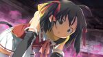  1girl :o ahoge all_fours black_hair blush brick_wall constricted_pupils cowboy_shot despair detached_sleeves empty_eyes evenicle evenicle_(series) flat_chest game_asset gurigura_(evenicle) hair_ribbon indoors long_hair non-web_source official_art open_mouth pleated_skirt red_ribbon ribbon self-datamine shirt sidelocks skirt sleeveless sleeveless_shirt solo sweat tail thighhighs twintails variant_set visual_novel_cg white_skirt white_thighhighs wide-eyed yaegashi_nan yellow_eyes 