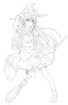  absurdres braid broom codec007 gloves greyscale hat highres kirisame_marisa lineart long_hair looking_at_viewer monochrome smile solo touhou very_long_hair witch_hat 