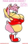  anthro areola big_belly big_breasts bottomless breasts clothing daredemon7000 english_text erect_nipples female green_eyes habbodude hair hedgehog huge_breasts mammal nipples pink_hair pregnant sega smile sonic_(series) text torn_clothing 