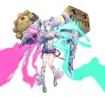  1girl 404_game_re:set anode_(404_game_re:set) bike_shorts bike_shorts_under_skirt black_shorts blue_nails blue_skirt bob_cut breasts character_hair_ornament closed_mouth creature fantasy_zone feathered_wings flower full_body green_shoes green_streaks hair_flower hair_ornament ida_2_(fantasy_zone) jacket kneehighs long_sleeves looking_at_viewer medium_breasts miniskirt multicolored_hair multicolored_socks nail_polish official_art opa-opa personification pink_eyes platform_shoes pleated_skirt red_eyes shoes short_hair shorts simple_background skirt sleeves_past_wrists smile socks streaked_hair third-party_source volanda white_background white_flower white_hair white_jacket white_wings wings yuugen 