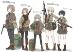  5girls ahoge ammunition_pouch artist_name blonde_hair blue_eyes boots commentary_request gun gun_sling hair_over_one_eye handgun high_standard_hdm highres holding holding_gun holding_weapon holster jacket jerry_can long_hair long_sleeves looking_at_viewer m1_carbine m1_garand m3_submachine_gun military military_uniform multiple_girls original pantyhose pleated_skirt pouch revolver rifle savankov shirt short_hair skirt smith_&amp;_wesson_m1917 submachine_gun suppressor thompson_submachine_gun weapon white_background winter_clothes 