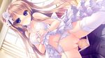  blue_eyes brown_hair censored game_cg garter_belt long_hair nekomori_mike nopan nyan_cafe_macchiato penis sex skyfish stockings vagina wedding_dress wet yukie 