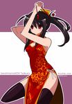  bad_id bad_pixiv_id beatmania beatmania_iidx black_legwear breasts china_dress chinese_clothes dress long_hair looking_at_viewer red_eyes simple_background small_breasts solo syno thighhighs 