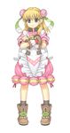  :&lt; apron atelier_(series) atelier_annie blonde_hair bubble_skirt crossed_arms fitz_erberlin frills frown full_body grey_eyes long_hair official_art pink_skirt shoes skirt solo watanuki_nao white_background wrist_cuffs 