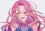  2girls alien_stage ayakura_azuma blue_dress blue_gloves commentary dress gloves gradient_hair hair_between_eyes holding_hands interlocked_fingers long_hair long_hair_between_eyes mizi_(alien_stage) multicolored_hair multiple_girls pink_hair purple_hair smile solo_focus sua_(alien_stage) white_background white_gloves yellow_eyes 