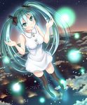  bow dansa dress green_eyes green_hair hair_bow hatsune_miku long_hair looking_at_viewer open_mouth revision solo thighhighs twintails very_long_hair vocaloid 