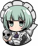  bad_id bad_pixiv_id blush chibi green_eyes green_hair lowres maid maid_headdress original short_hair simple_background skull solo syno upper_body white_background 