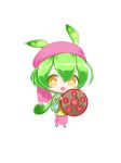  1girl :3 :d absurdres black_sandals blush_stickers bright_pupils chibi chibi_only double-parted_bangs edomura_niniko floral_print floral_print_kimono flower full_body green_hair green_kimono hair_between_eyes hat highres japanese_clothes kimono long_hair long_sleeves looking_at_viewer low_ponytail official_art okobo open_mouth pink_hat platform_sandals ponytail print_kimono red_flower red_rose rose sandals simple_background smile socks solo standing tabi transparent_background voicevox white_pupils white_socks wide_sleeves zundamon 