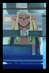  1girl animal_ears antlers bags_under_eyes black_border blonde_hair border buck_teeth canon_event checkered_clothes checkered_sweater_vest checkered_vest closed_mouth collared_shirt commentary convenience_store deer_antlers deer_ears deer_girl deltarune depressed empty_eyes english_commentary expressionless freckles frown furry furry_female grey_eyes highres horns indoors long_hair long_sleeves noelle_holiday red_nose refrigerator reindeer_antlers reindeer_girl shelf shirt shop sidelocks solo standing sunnyirry sweater_vest teeth two-tone_sweater_vest utdr_(toby_fox) vest white_shirt 