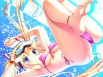  :o alexmaster anklet ass barefoot bikini blonde_hair blue_eyes blush breasts cameltoe cleavage feet front-tie_top goggles goggles_removed jewelry legs long_hair looking_at_viewer medium_breasts original pink_bikini shiny shiny_skin side-tie_bikini solo swimsuit toes trefoil twintails underboob 