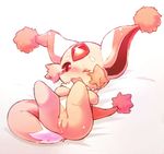  blush chibi cub cum eyebrows female feral fur gem legs_up lying on_back one_eye_closed open_mouth presenting pussy puzzle_&amp;_dragons red_carbuncle red_eyes red_fur saliva simple_background solo toony video_games wink young 